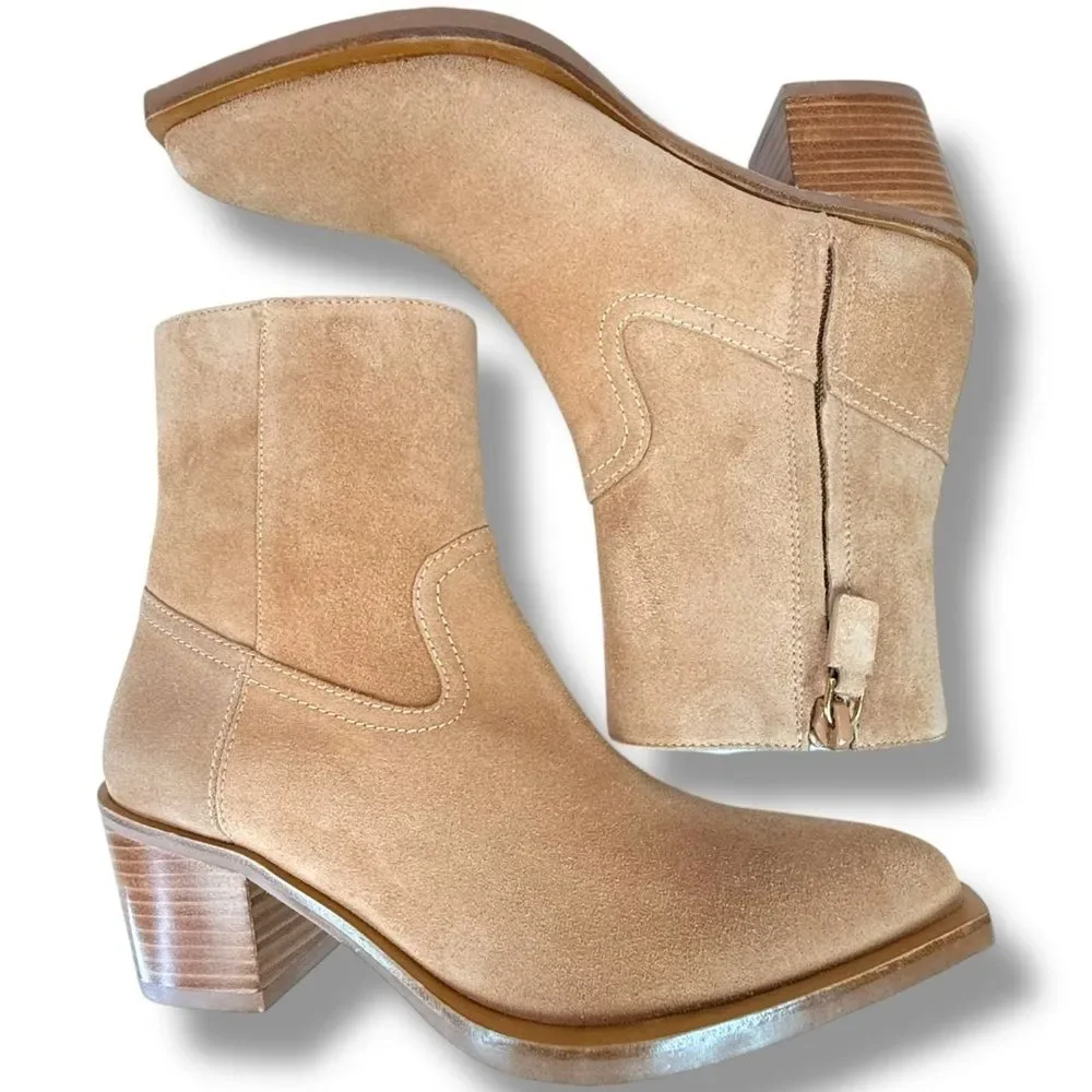 NEW Stuart Weitzman Tate Suede Ankle Booties Camel Size 5 Western Festival Boho